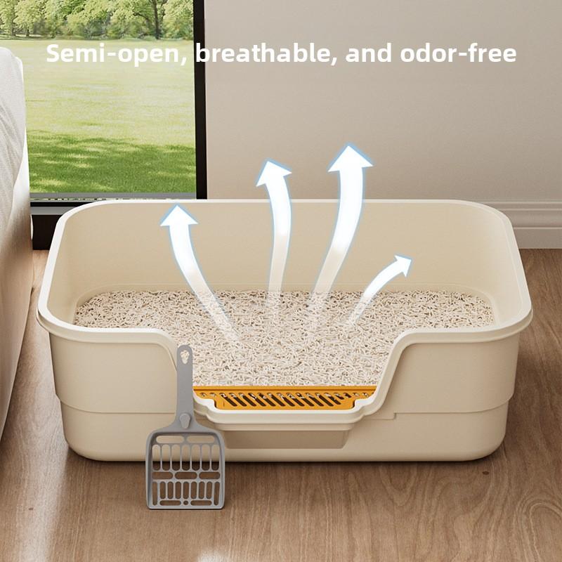 Oversized Pet Cat Litter Box, Semi-closed, Heightened and Thickened Anti-splash Cat Toilet, Easy To Clean, Bathtub Cat Toilet