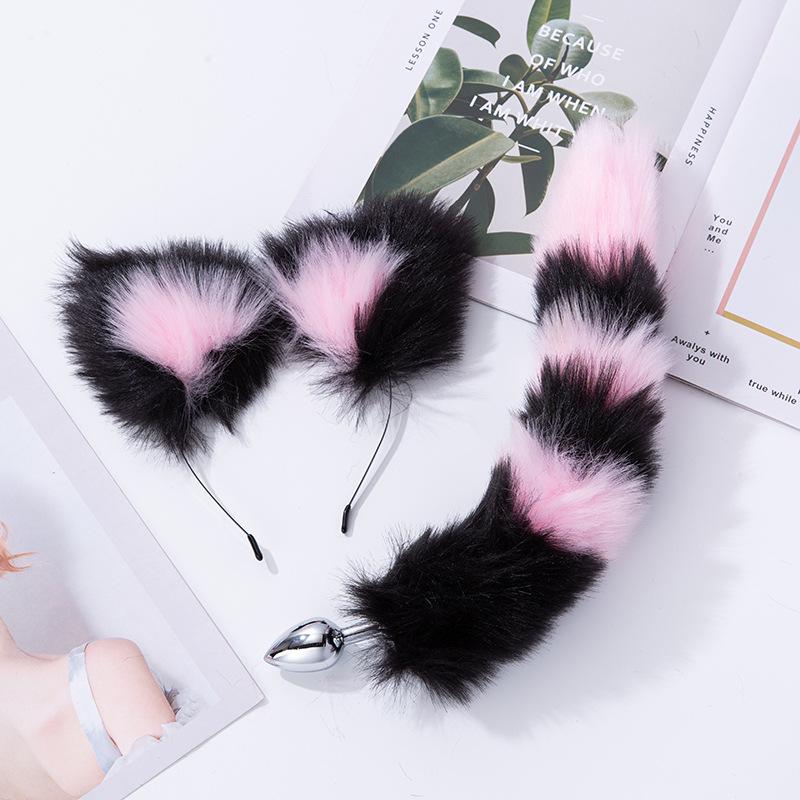 Anal Sex Toys Fox Tail Butt Plug Sexy Plush Cat Ear Headband With Bells Necklace Set Massage Sex Toys for Women Couples Cosplay