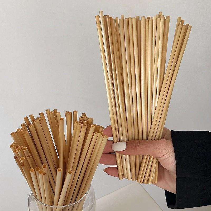 100pcs Natural Wheat Straws Thin Drinking Straws Biodegradable Disposable Eco-Friendly Compostable Coffee Juice Cocktail Party