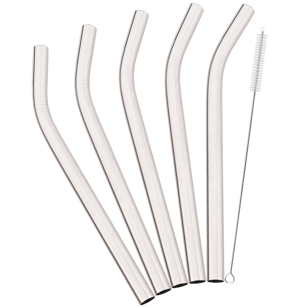 

5pcs Colofrul Wide 12mm Stainless Steel Bent Straw Set Fruit Juice Milkshake Cocktail Bubble Tea Drinking Straw Bar Accessories серебряный