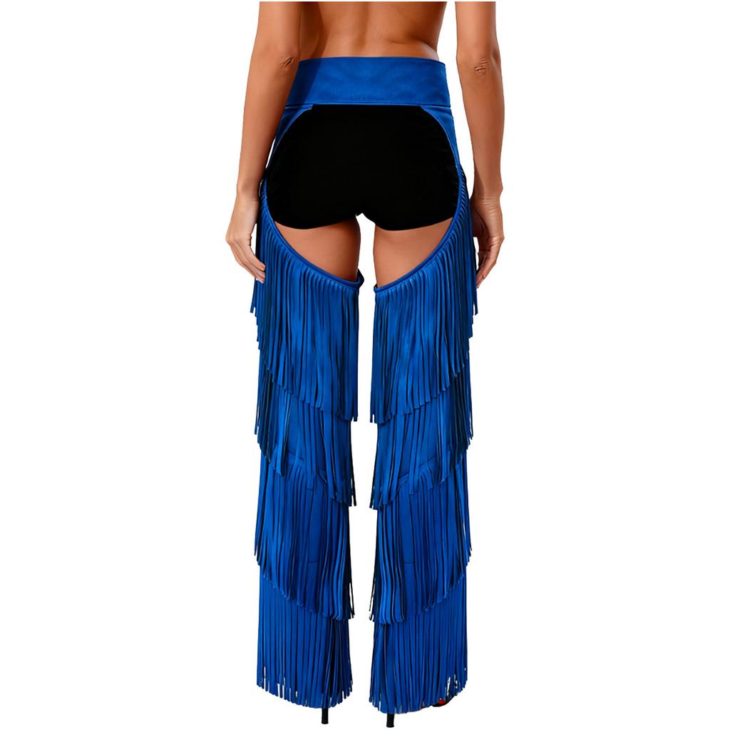 Damskie Westernowe Spodnie Cowgirl z Otwartym Kroczem Warstwowe Frędzle Styl Bez Pośladków Regulowane Klamry Westernowe Spodnie Motocyklowe na Rave Imprezy Tematyczne Boże Narodzenie