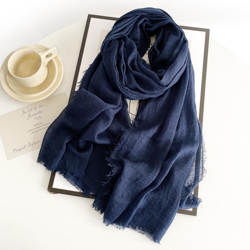 Women's Cotton Linen Gauze Scarf - Solid Color, Summer Sun Protection, Breathable, Retro Fringed Shawl