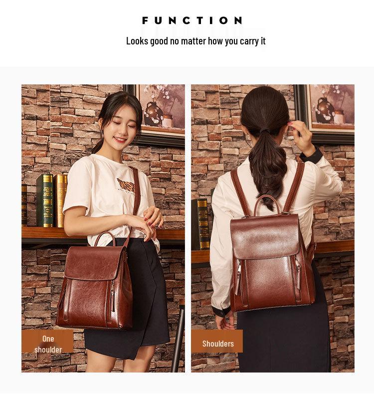 2025 Autumn/Winter Women's Genuine Leather Waterproof Backpack - Simple, Versatile for Travel, School, and Business