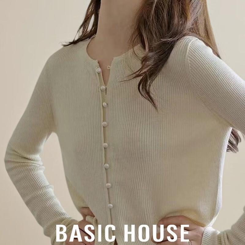 Basic House Pearl Button Ribbed Knit Top M
