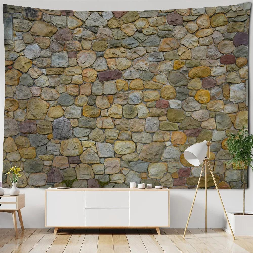 3D Printing Stone Wall Tapestry Vintage Wooden Brick Wall Hanging Cloth Bohemian Psychic Hippie Background Wall Home Decoration
