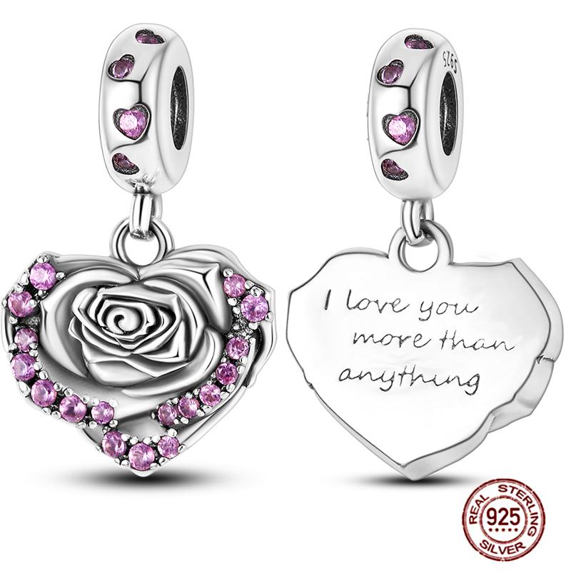 Copper Charms Great Love Mother Family Sister Pink Heart Tulip Cha Beads Fit Original Bracelet Diy Mother'S Day Jewelry Gift