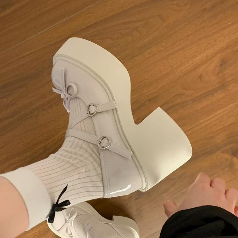 Dámské boty 2024 Nová móda Kulatá špička Dámské vysoké podpatky Podzim Mašle Spona Jednobarevné Šaty Silná podrážka Silný podpatek Lodičky