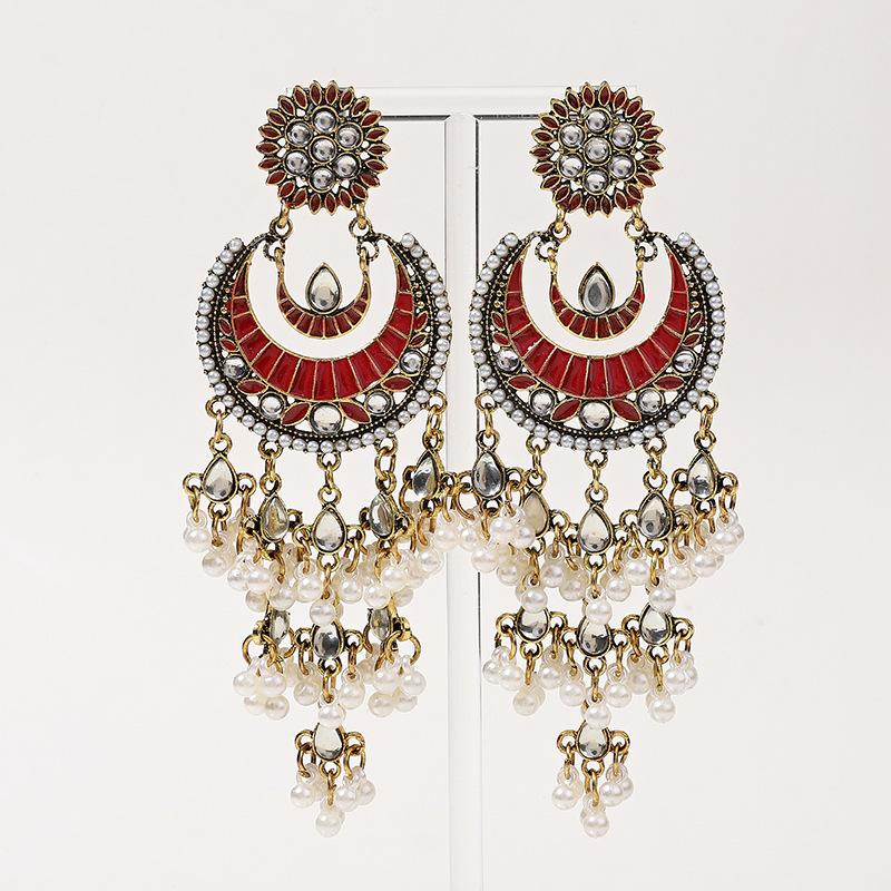 

Богемные серьги с кисточками Индийские Джумка Джумки Серьги с имитацией жемчуга для женщин Свадебная вечеринка