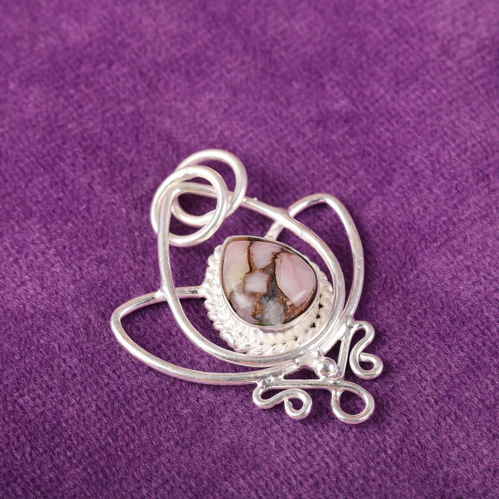 Pink Copper Turquoise Handmade Gemstone Pendant, 925 Sterling Silver Pendant Wonderful Jewelry, For Anniversary Gift