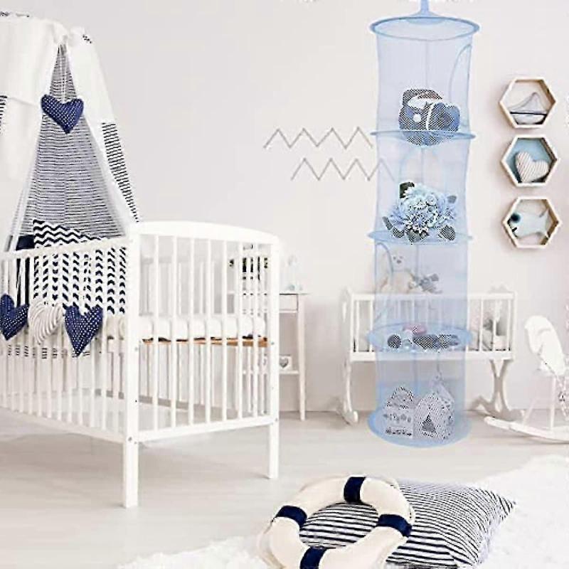 Hanging Storage Net Hanging Plush Toy Storage Rack Four-Tier Foldable Hanging Storage Basket 2 Pieces