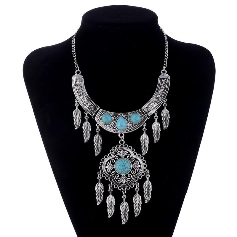 LOVBEAFAS Fashion Maxi Statement Long Necklaces & Pendants Leaves Tassel Collar Vintage Collier Necklace Women Zircon синий