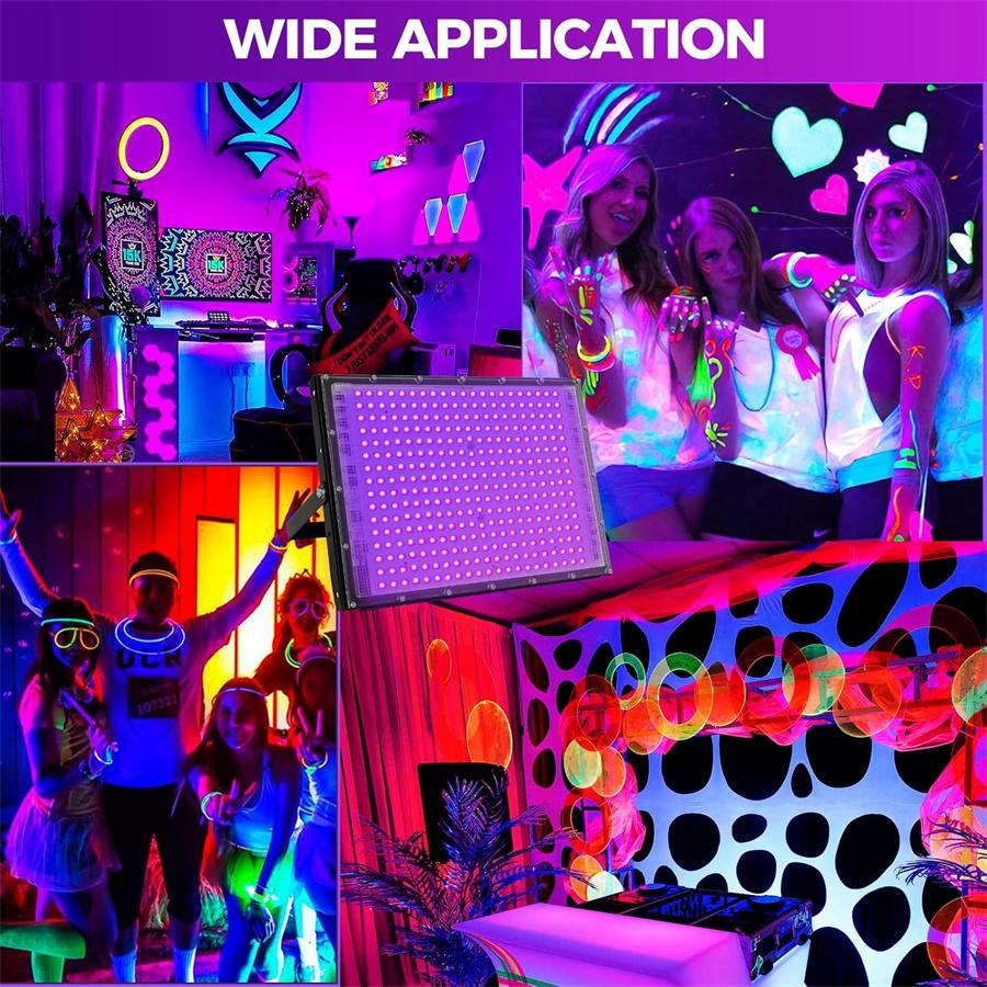 1/2 Pack 400W UV LED Black Lights 395nm To 410nm Outdoor Flood Blacklight Light IP66 Waterproof for Glow Dance Party Stage Decor
