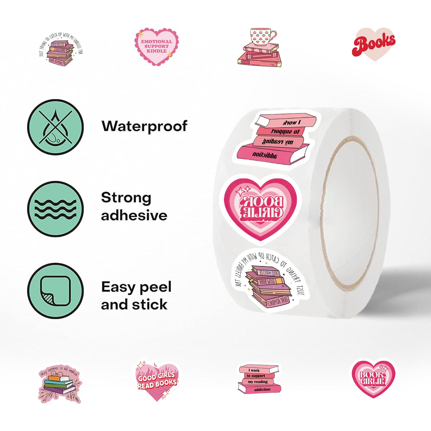 

500 шт./рулон Лента-наклейка в рулоне Розовая Чтение Книжный Справочник Материал Наклейка для запечатывания конвертов