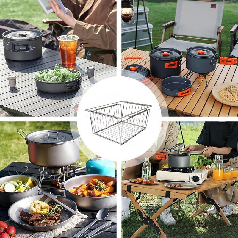 IGT Folding Storage Basket Stainless Steel One Unit Drain Basket Outdoor Camping Multi-Functional Egg Roll Table Accessories