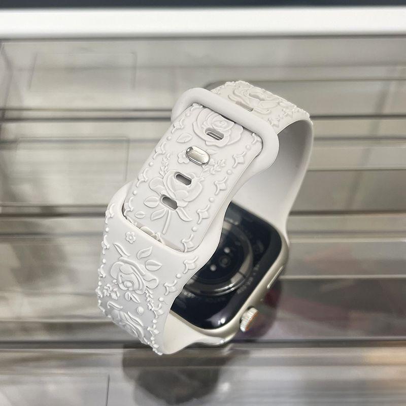 Rose Silicone Strap for Apple Watch- Soft Silicone Creative Rose Embossed Watch Band for iWatch S10/9/8/7/6/5/4/3/2/1/Se/Ultra/Ultra2 49mm 46mm 45mm