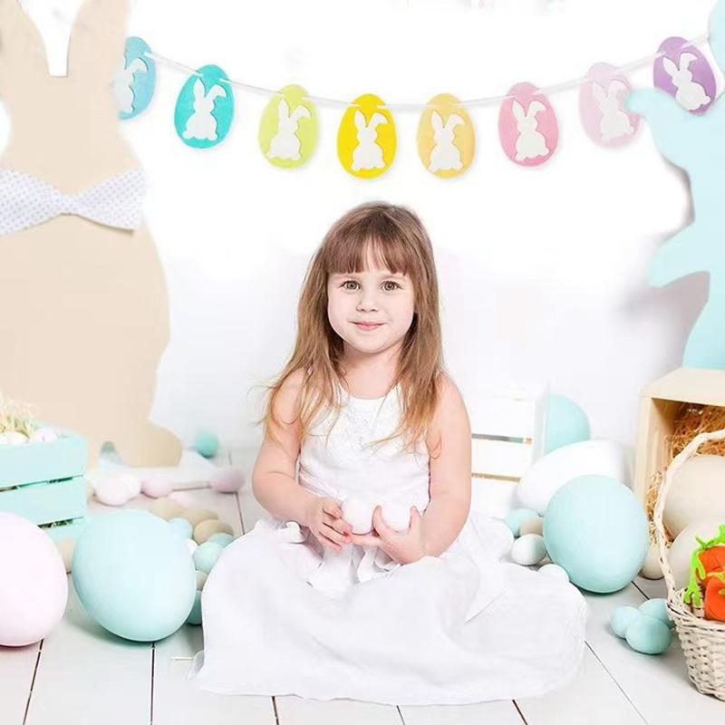 2.5Meters Easter Rabbit Egg Felt Banner Flag for Spring Easter Party Home Wall Decoration Supplies DIY Bunny Hanging Garland