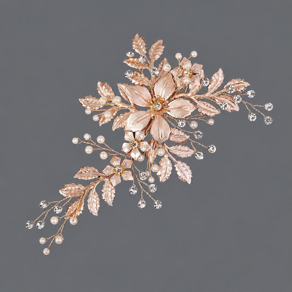 Handmade Flower Hair Clip with Alloy, Pearl and Drip Oil - Bridal Wedding Headwear Accessory