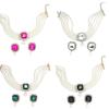 Pack Of 1 Set Elegant Multilayer Faux Pearls And Geometric Crystal Necklace and Earrings Set For Women Lady