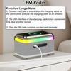 Despertador de Rádio de Cabeceira, Despertador com Carregamento Sem Fio de 15W, Alto-falante Bluetooth, Carregador Sem Fio, 13 Efeitos de Iluminação LED, Rádio FM, Carregamento USB