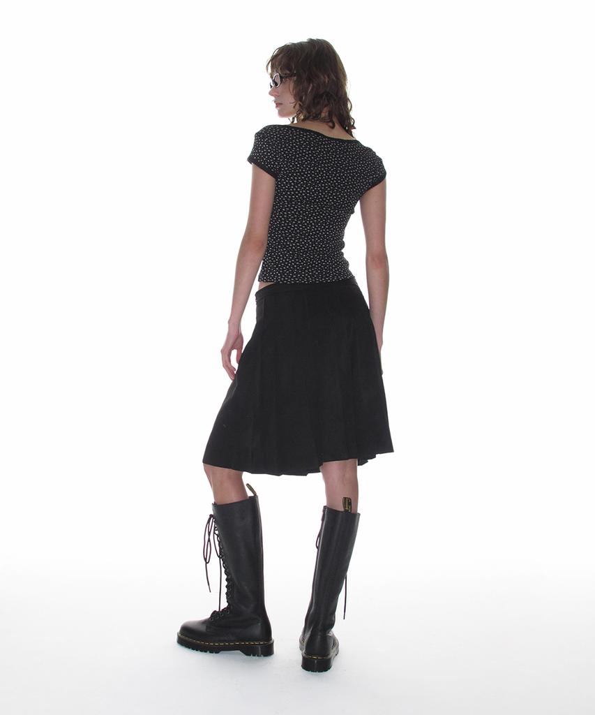 Crank Paired Pleated Midi Skirt_Black