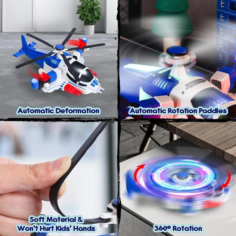 Light-Up Helicopter Toy for Toddlers, 360° Rotating Airplane Toy with Music and Obstacle Avoidance, Birthday Gift for Kids