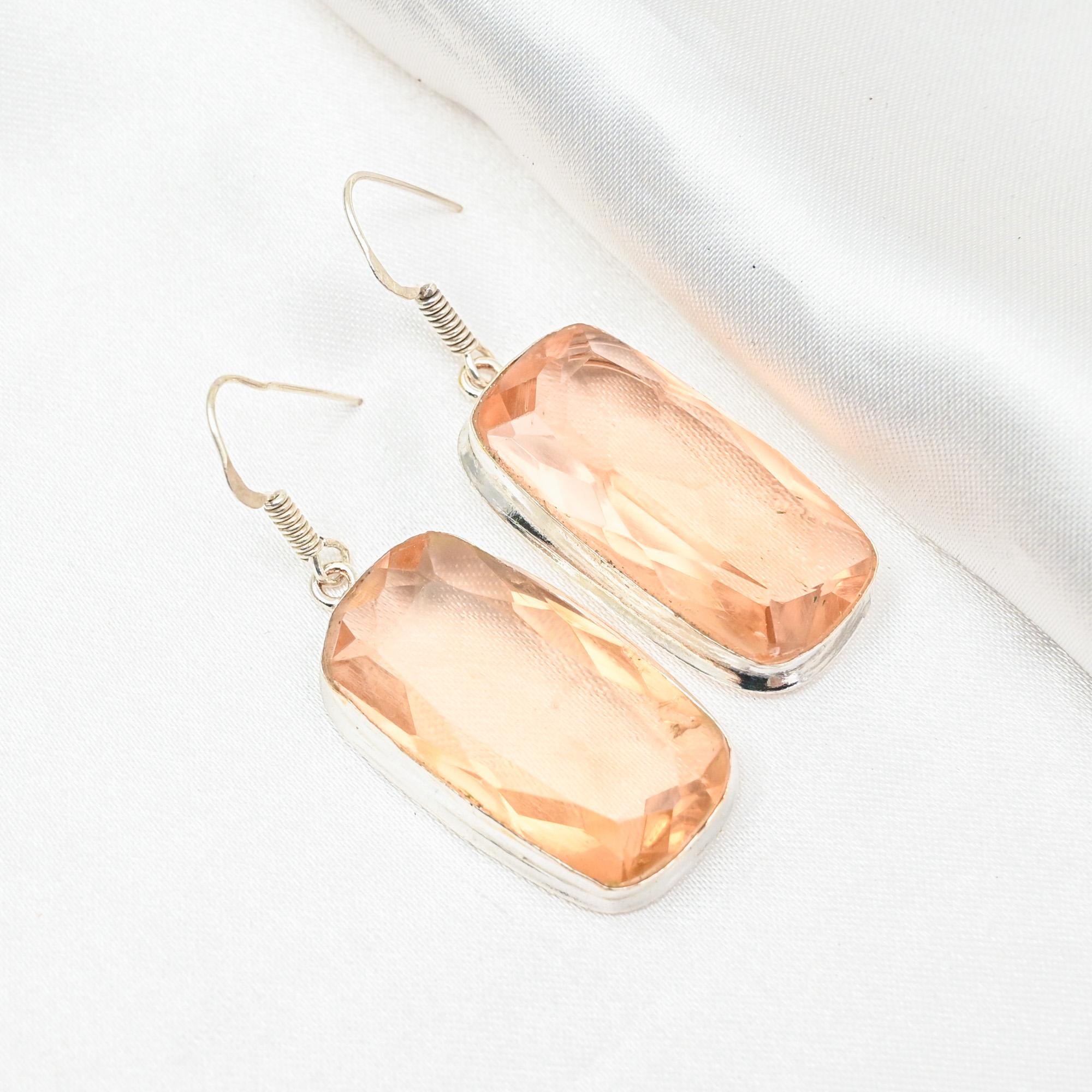 

Серьги с морганитом, драгоценные камни ручной работы, 925 пробы, серьги из стерлингового серебра, антикварные украшения, для подарка на помолвку 1.96 Inches оранжевый