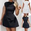 Spring New Arrivals Women's Wear Fashion Elegant Solid Color Crew Neck High Waist Slim Fit Dress