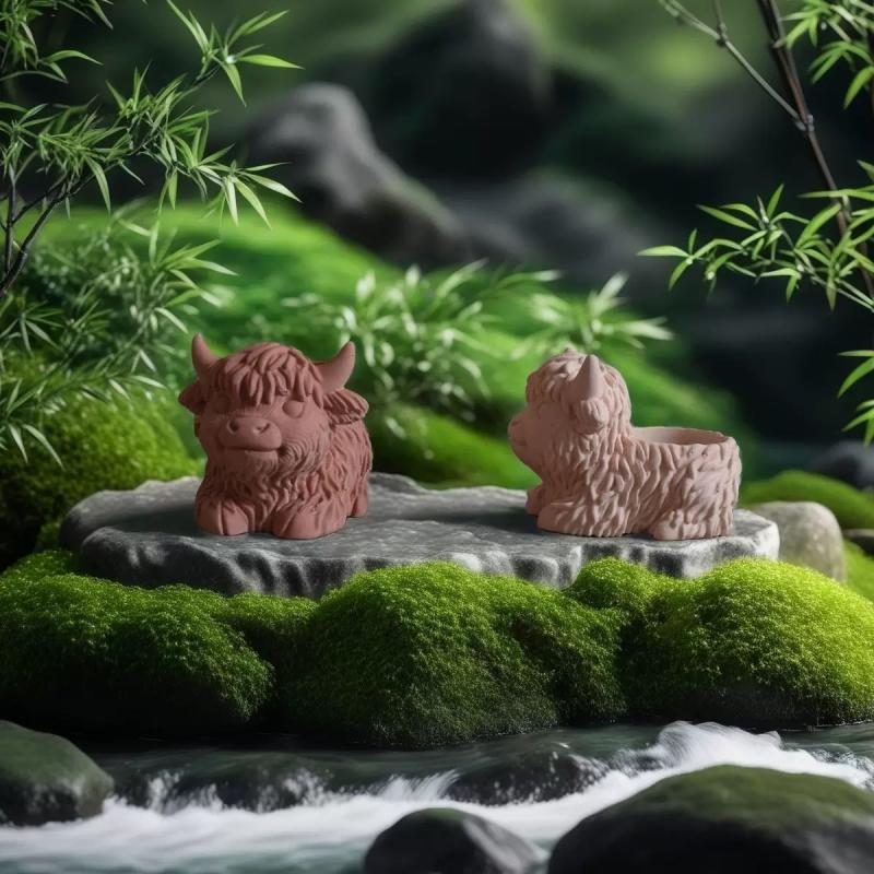 Highland Yak Candle Cup Silicone Mold for Epoxy Resin DIY Harvest Festival Scottish Cow Flower Pot Gypsum Decoration