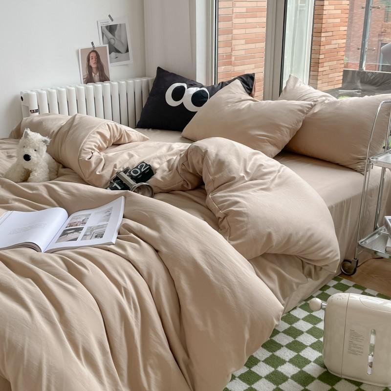 Solid Plain Twin Full Queen Soft Washed Microfiber Duvet Cover Set 4Pcs with Zipper Closure 1Duvet Cover 1Bed Sheet 2Pillowcases