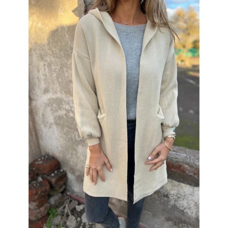 Зимняя Осенняя Шерстяная Смесь С Капюшоном Куртка Женская Повседневное Пальто Однотонный Карман Мода Европа Америка S абрикосовый