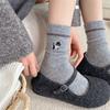 Autumn and Winter Women's Mid-calf Socks in Grey Tones, Cute Cat Warmth Wool Socks for Women
