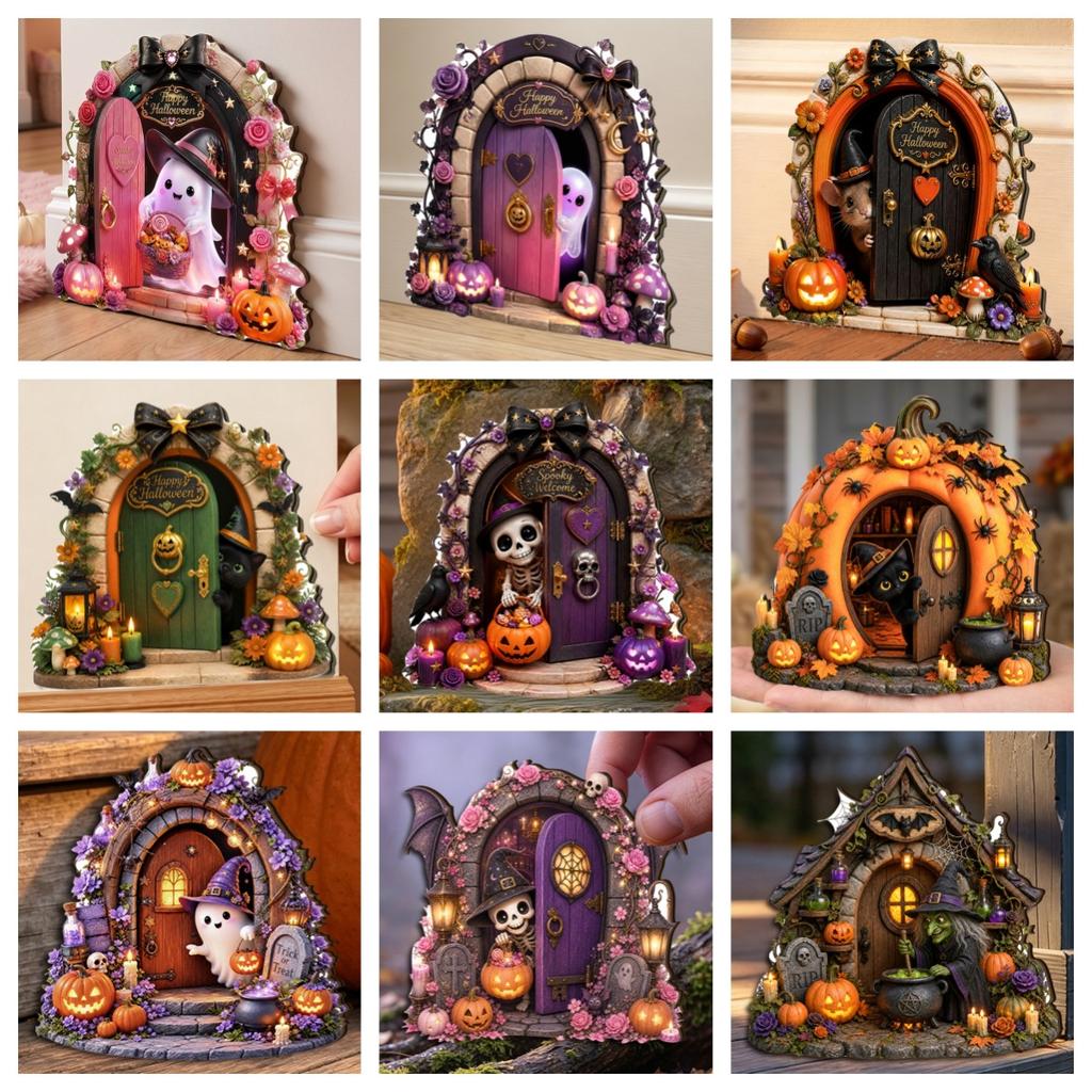 Halloween Vintage Ghost Pumpkin Double-layer Wooden Fairy Door Festive Atmosphere Outdoor Landscaping Decoration Sign Plate