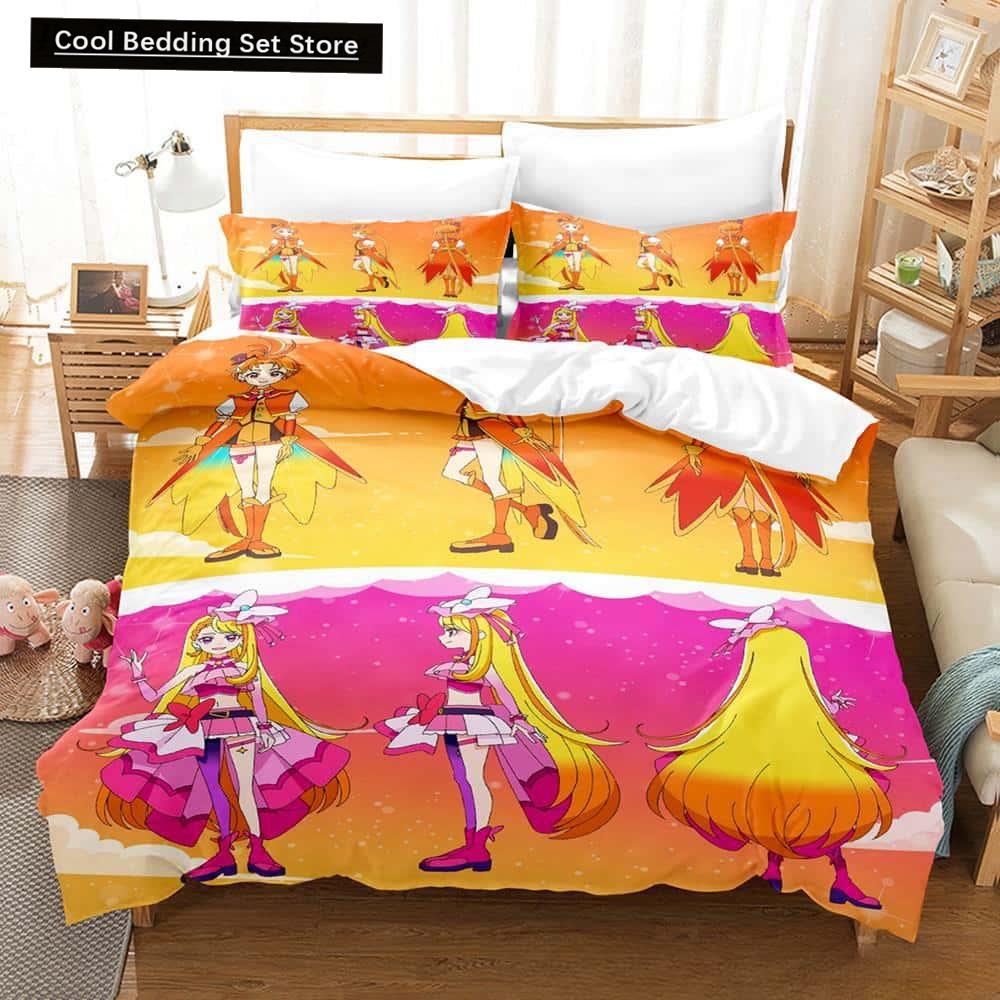 3D Kawaii Anime Hirogaru Sky! Pretty Cure Bettwäsche-Set, Einzelbett, Doppelbett, Queen-Size-Bett, King-Size-Bett, Erwachsenen- und Kinderschlafzimmer, Bettbezug-Sets