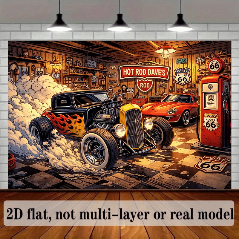 2D Plane No 66 Highway Theme Background Fabric Retro Garage Scene Durable Polyester Fiber XY