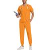 Men Quick Drying Fabric Solid Color V-neck Pocket Short Sleeved Pants Set Workwear
