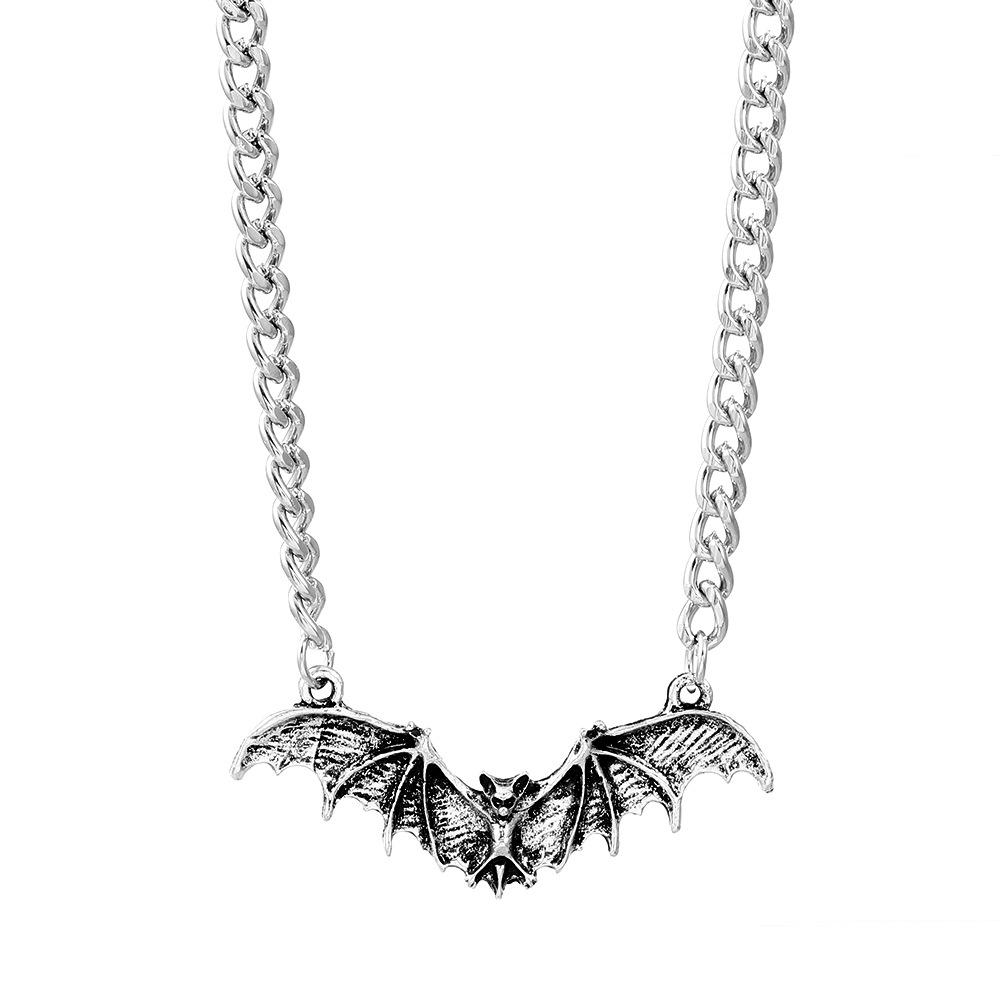 Collana con Ciondolo Ala di Pipistrello Nera Personalità Punk per Uomo Donna Personalità Halloween Esagerato Hip Hop Collare Gioielli