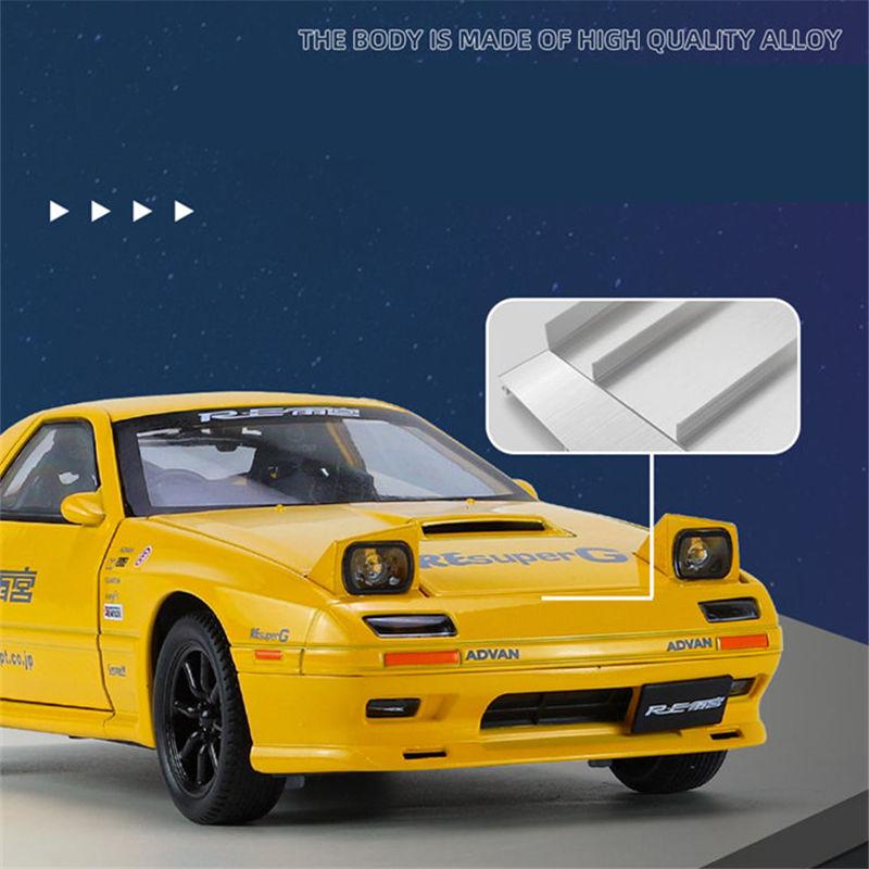 1/24 Mazda RX7 Alloy Sports Car Model Diecasts Metal Toy Racing Vehicles Car Model Simulation Sound and Light Childrens Toy Gift