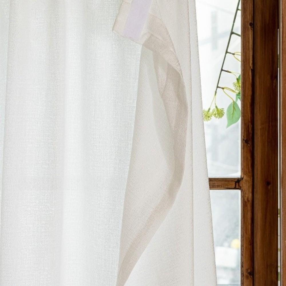 White Sheer Curtain Magic Sticker No Drill Chiffon Sheer Curtain Light Filtering Self-adhesive Semi-Sheer Curtain Living Room