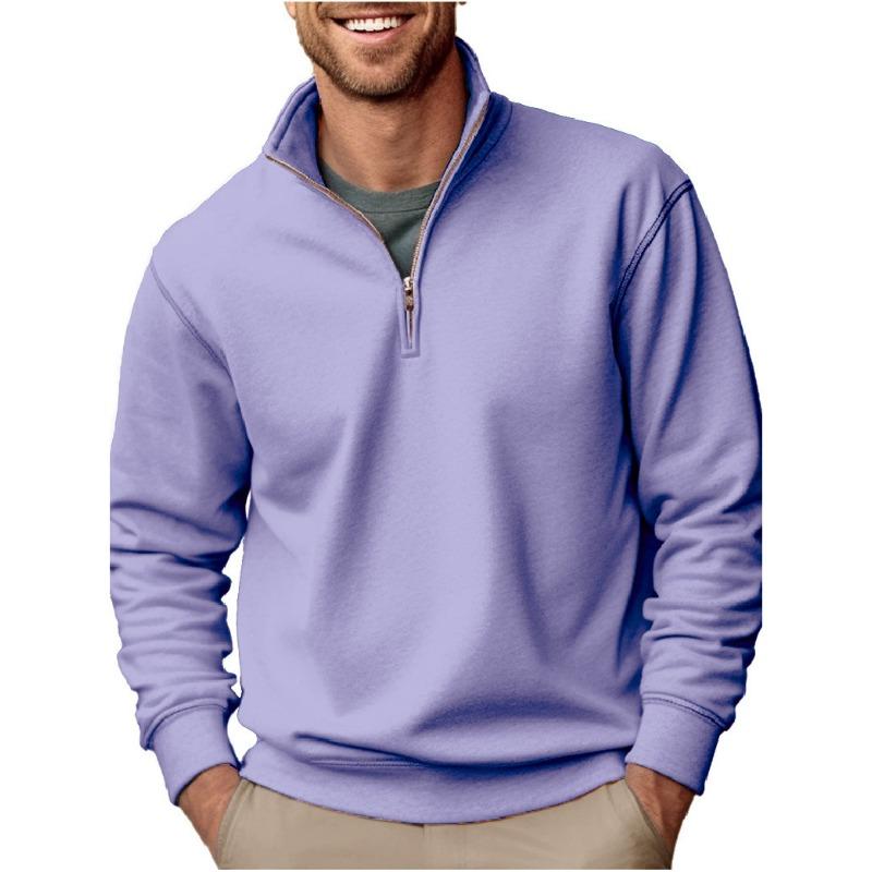 Autumn New Casual Fashion Men's Sweater Solid Color Versatile Stand-up Collar Zipper Top