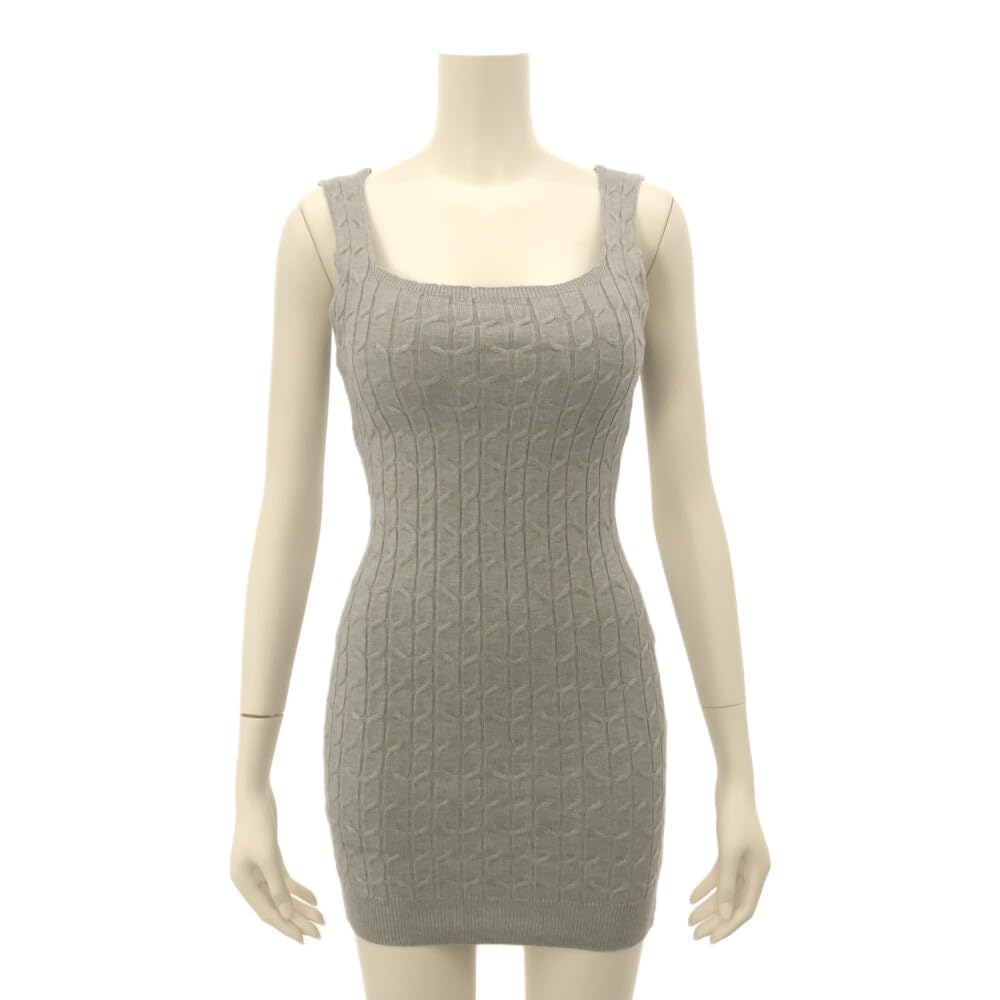 GRAXIA Cabaret Mini Knit Tight Square Cami One Size Fits Most Dress, Dress, Dress, Sleeveless, Fit, Neck, Casual, Dress, Stretchy, Women's, Gray,