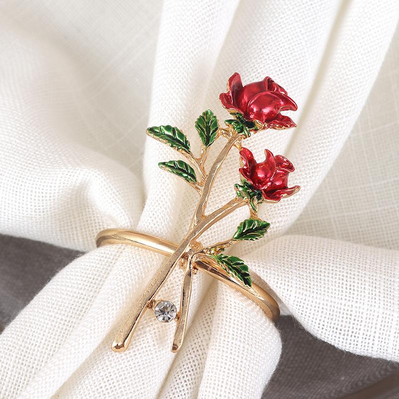 1Pc Towel Wedding Dress Napkin Ring Valentine's Day Zinc Alloy Western Style Red Rose Restaurant Decoration