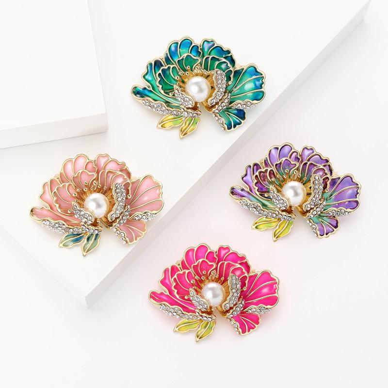 Beaut&Berry Elegant Pearl Peony Flower Brooches for Women Rhinestone Plant Pin Luxury Banquet Wedding Jewelry Friends Gifts