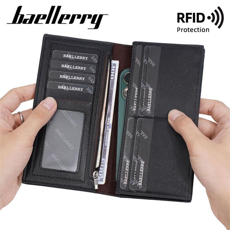 Baellerry RFID Anti Theft Protection Card Holder for Men Vintage Design Long Wallets Business Zipper Money Pack Purse