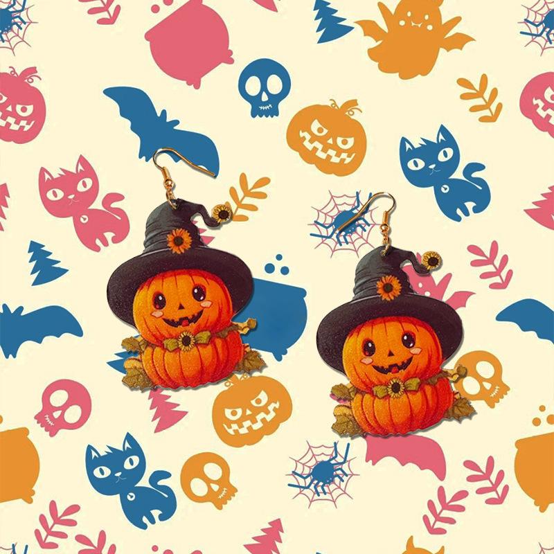 

1 pair of earrings, earrings, cartoon pumpkin head, cute and sweet to celebrate the festival, acrylic material retro style помаранчевий