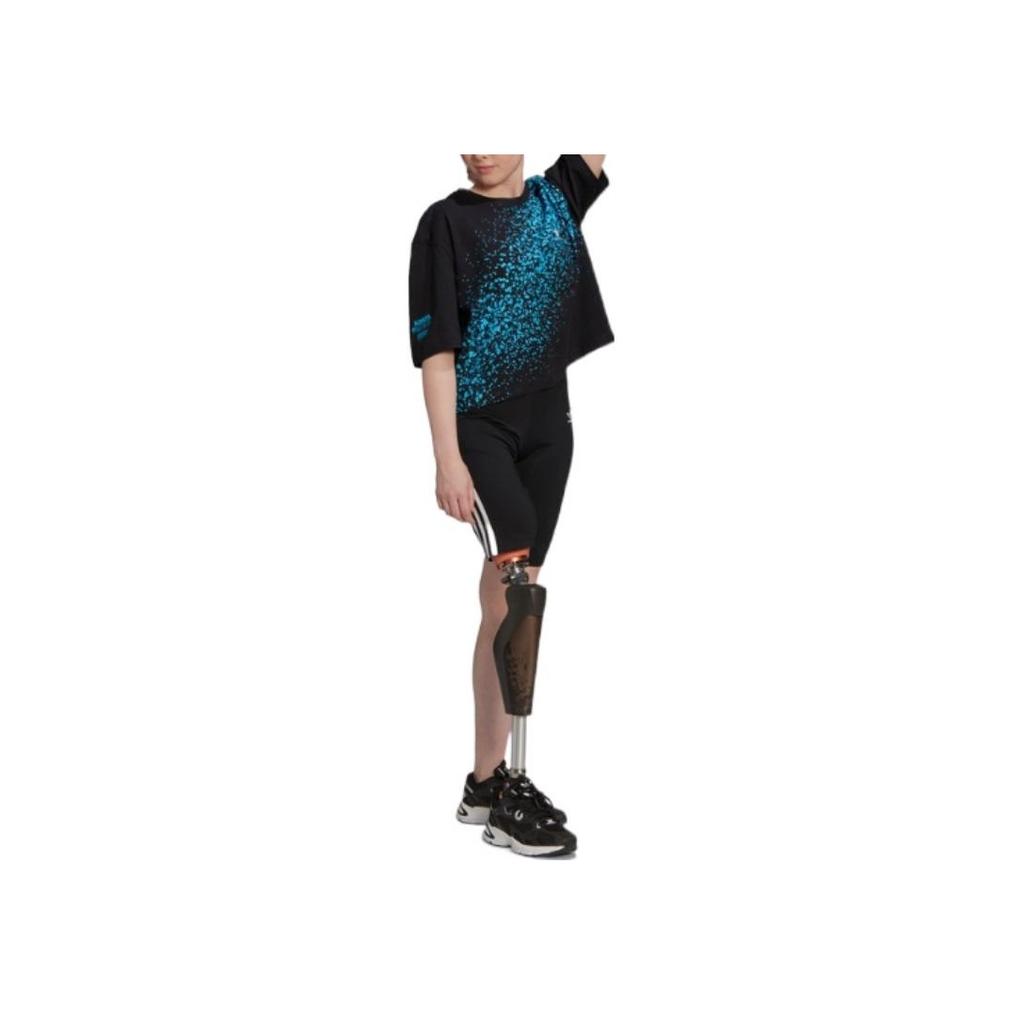 Adidas Back Print Letter Round Neck Short Sleeve T-Shirt Women Tops Black HT4943