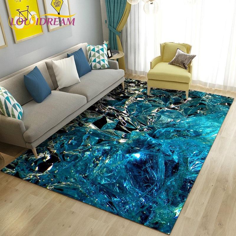 Nordic Marble Texture Goldren Cyan Area Rug Large,Carpet Rug for Living Room Bedroom Sofa Doormat Decor,Kid Non-slip Floor Mat