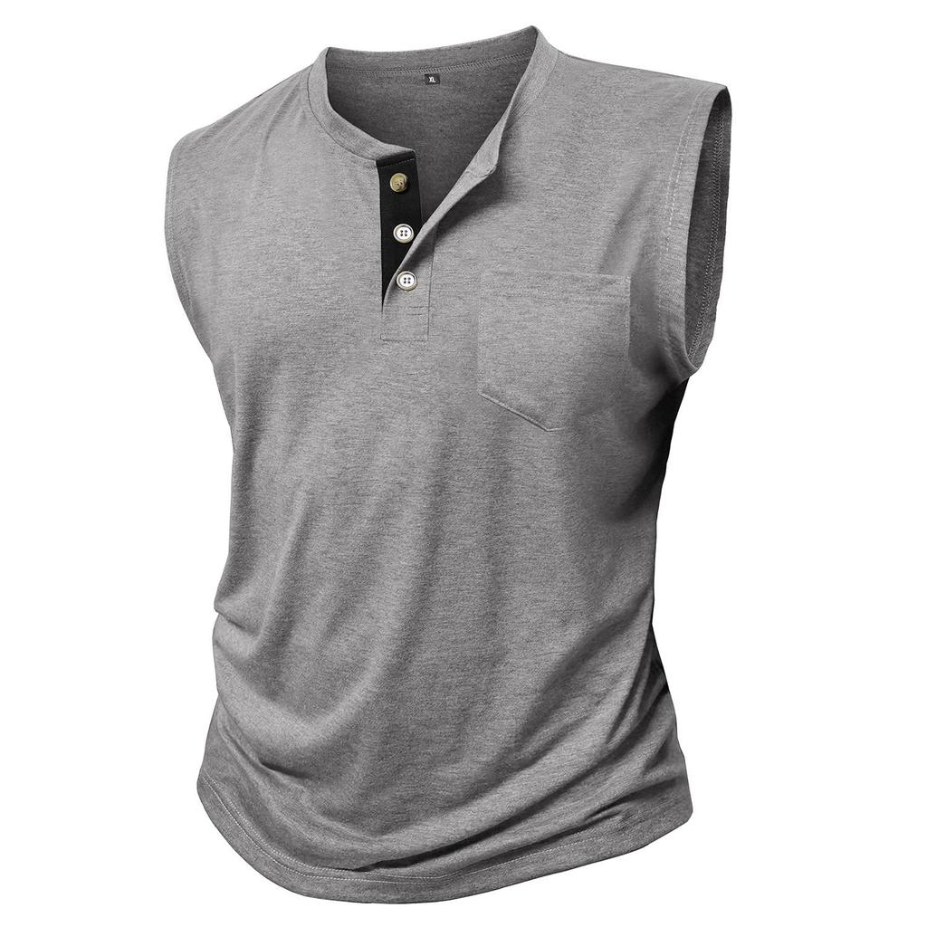 Men’s Sleeveless Tank Tops Henley Collar Button Fitness Vest Summer Sports Casual Holiday Wear T-Shirts