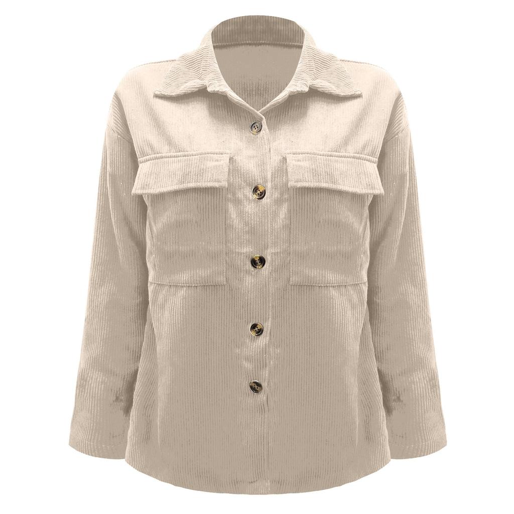 Women's  And Winter Loose Corduroy Lapel Double Pockets Long-Sleeved Shirt Jacket