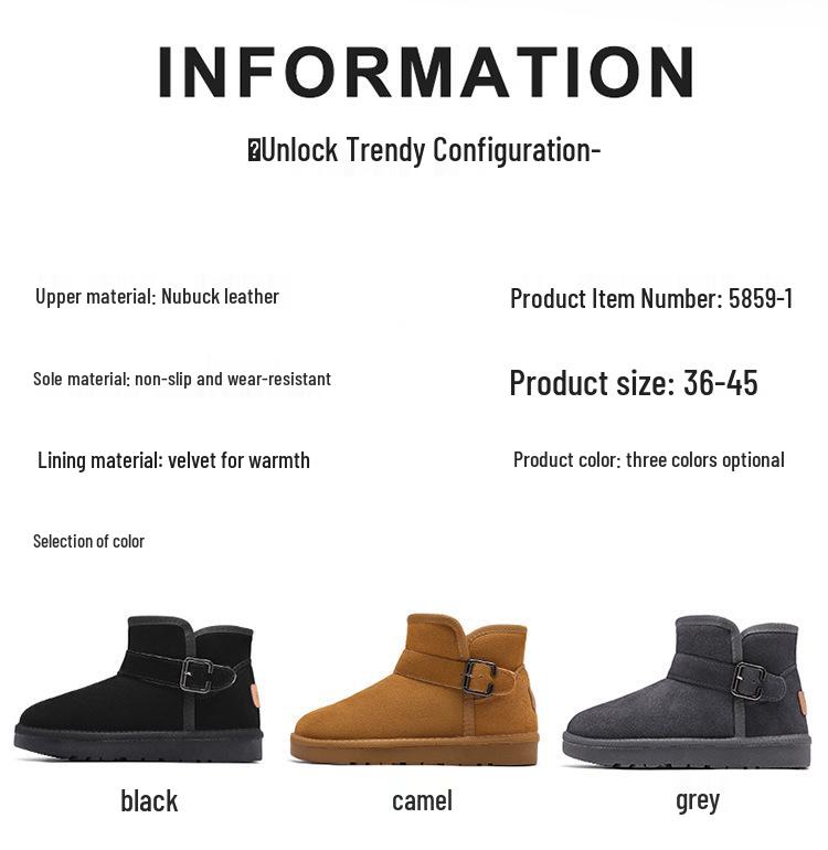 Schnalle Echtleder Schneestiefel - Herren- & Damen Winter Plüschgefüttert, Rutschfest, Verdickte Slipper Baumwollschuhe.