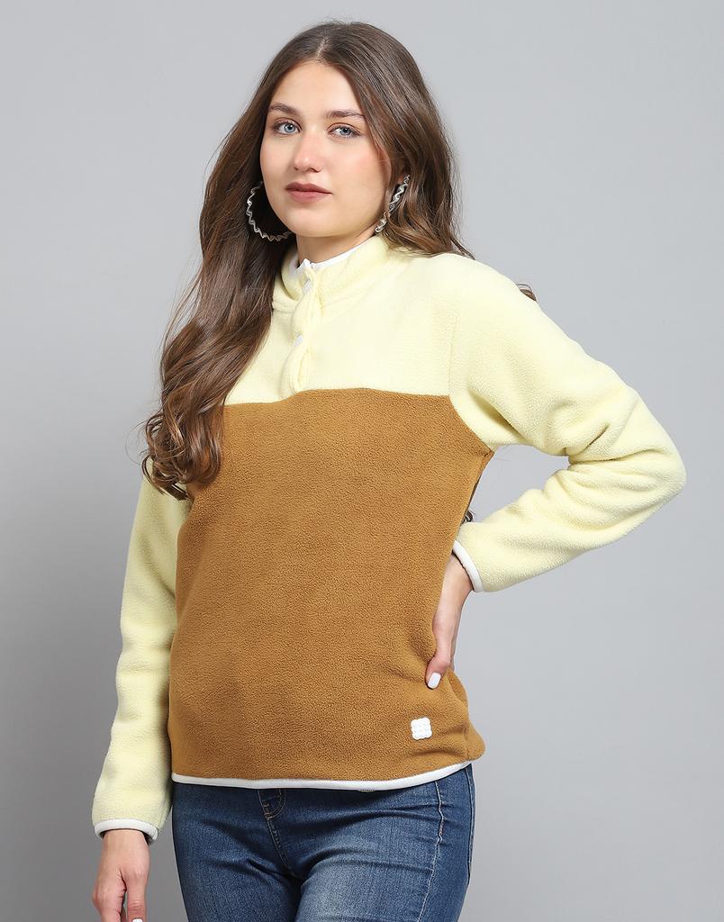 ROCK.IT From House of Monte Carlo Womens Self Design Brown Mock Neck Full Sleeve Sweatshirt